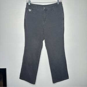 Quacker Factory Dream Jeannes Gray straight leg denim‎ jeans heart rhinestone